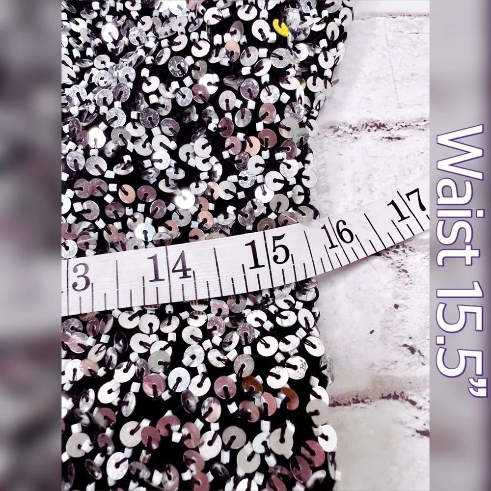 Stenay Vintage Silver Sequin Party Dress made in India Silk Lining 10 - Picture 6 of 14